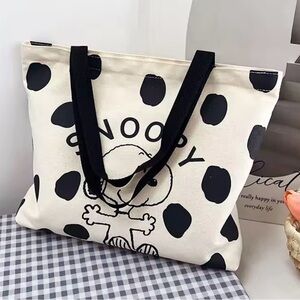 Canvas Snoopy Polka Dot Tote Bag - Black and White